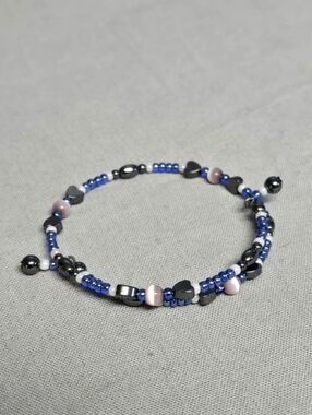 (3 for $10 Jewelry!) Blue and Pink Seed Bead Bracelet with Hematite Accents